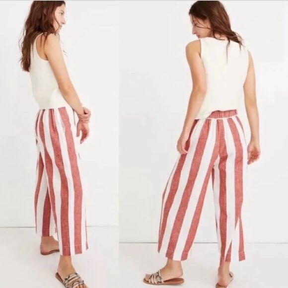 Madewell Linen Blend Brown/White Stripe Wide Leg Pant - Picture 1 of 11